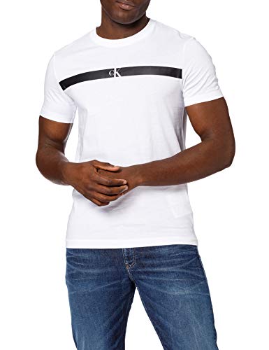 Calvin Klein Jeans Horizontal CK Panel tee Camiseta, Blanco Brillante, XL para Hombre