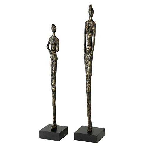 CasaJame Juego de 2 figuras decorativas modernas para mujer, 46,5 – 54,5 cm, color marrón envejecido dorado de resina