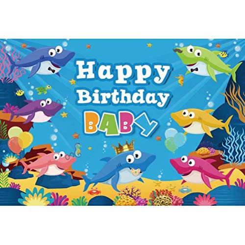 Cassisy 1,5x1m Vinilo Telon de Fondo Feliz cumpleaños Baby Shark Group Undersea World Scene Fondos para Fotografia Party bebé Infantil Photo Studio Props Photo Booth
