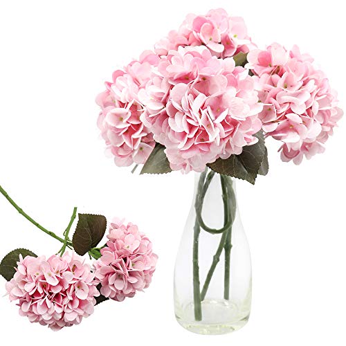 CattleyaHQ 4 Cabezas de Flores Artificiales de Hortensia, Elegante Ramo de hortensias, decoración de Flores Falsas para Fiesta / Boda / hogar / Cocina (Rosado)