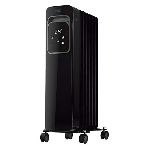 Cecotec Radiador Eléctrico de Aceite Ready Warm 7000 Touch Black. Bajo Consumo, 7 Elementos, 1500 W, 3 Modos de funcionamiento, Pantalla LCD, Control Táctil, Temporizador 9h, Ruedas, 15 m2