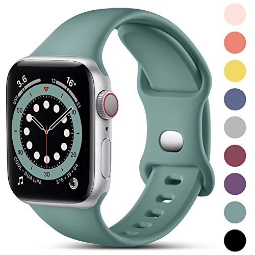 CeMiKa Compatible con Apple Watch Correa 38mm 42mm 40mm 44mm, Deportivas de Silicona Correas de Repuesto Compatible con iWatch SE Series 6 5 4 3 2 1, 42mm/44mm-M/L, Pino Verde