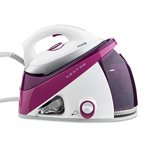 Centro de Planchado 2400 W, 150 g/m, 5.4 Bares, Suela de Cerámica “EasyGlide”, Depósito de Agua extraíble de 1.1 L, Autonomía Ilimitada, Control Manual de la Temperatura, Morado. H.Koenig_V26 Centro de Planchado 2400 W, 150 g/m, 5.4 Bares, Suela de Cerámica “EasyGlide”, Depósito de Agua extraíble de 1.1 L, Autonomía Ilimitada, Control Manual de la Temperatura, Morado. H.Koenig_V26
