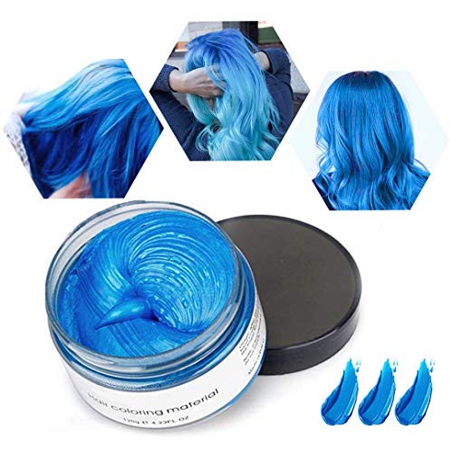 Cera de Color Para el Cabello, Tinte de Cabello Temporal Mujer y Hombre, Cera Pelo DIY, Fórmula Planta Lavable Cera de Peinado Natural Mate 4.23 OZ - Azul