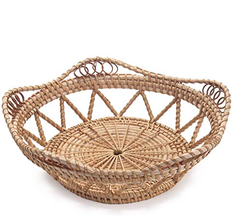 Cesta de Pan de Ratán Natural Tejido Cesta de Frutas para Servir Comida, Galletas, Bocadillos (27cm Diámetro x 9cm Altura）