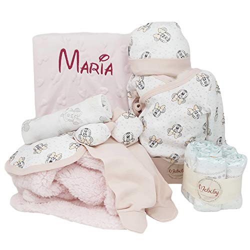 Cesta Recien Nacido Baby Disney | MabyBox Regalo bebé Personalizada | Canastilla con el nombre del bebé (Rosa)