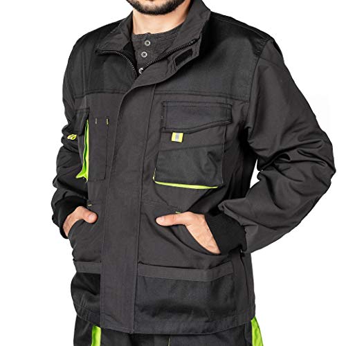 Chaqueta de trabajo para hombre, Bolsillos Multiusos, Chaquetas seguridad S - 3XL, Abrigo hombre, Work jacket for professionals, Ropa de trabajo hombre Calidad (XXL, Negro/Verde)