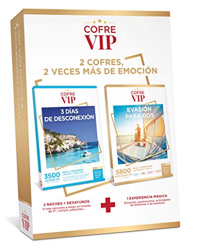 CofreVIP Caja Regalo 3 DIAS DE DESCONEXIÓN/EVASIÓN para Dos (2 cofres x 1) 2 Noches con desayunos y Cena o 1 Noche con Desayuno y Cena o Actividad de Bienestar para 2 Personas