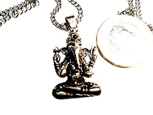 Colgante "GANESH" plateado y bellamente detallado con colgante de cadena de plata de 69 cm con piedras preciosas hecho en EE. UU., Nuevo con etiqueta, garantía de 10 años