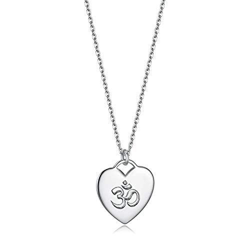 Collar de Mujer con Om Religioso Colgante de Corazón en plata de ley 925, 45cm cadena