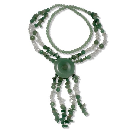 Collar en Y con aventurina de cristal de roca y jaspe verde y blanco, 68 cm Collar en Y con aventurina de cristal de roca y jaspe verde y blanco, 68 cm