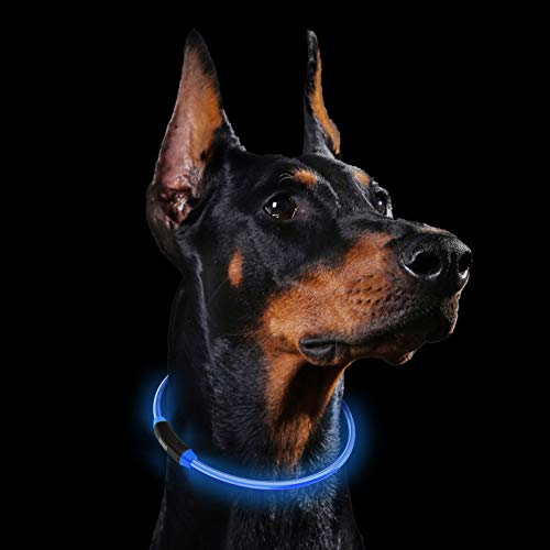 Collares LED para Perros, GeeRic Luminous Dog Collar Safe Dog Collar LED Recargable Ajustable Impermeable USB Luminoso Collar con 3 Modos Luminosos para Mascotas Tamaño 60cm
