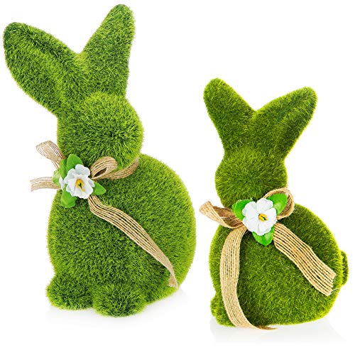 com-four® 2X Figura Decorativa Conejo de Pascua con Lazo - Figura de Conejo de cerámica Verde - Decoración de Pascua [la selección varía] (2 Piezas de Conejo 17 + 20cm Verde)