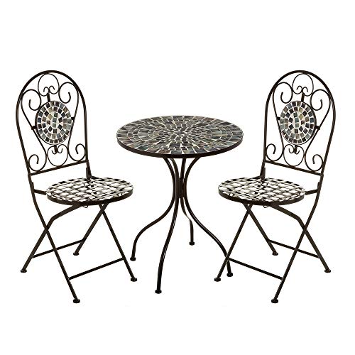 Conjunto de Mesa y sillas de jardín con Mosaico Negro de Metal rústico - LOLAhome
