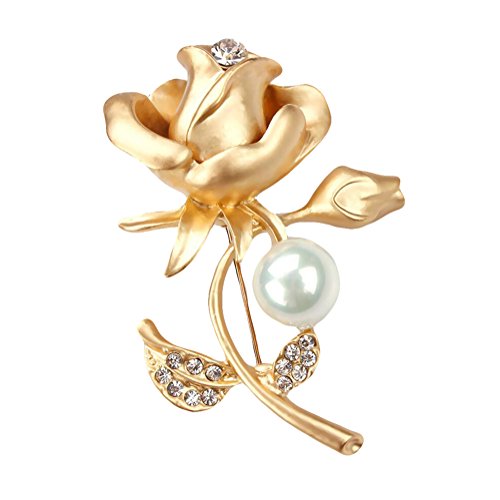 Cosanter Elegante Broches de Ropa Broche de Cruz Broches para Vestidos Rose Perla Broche de Diamantes (Dorado) 6 x 4 cm