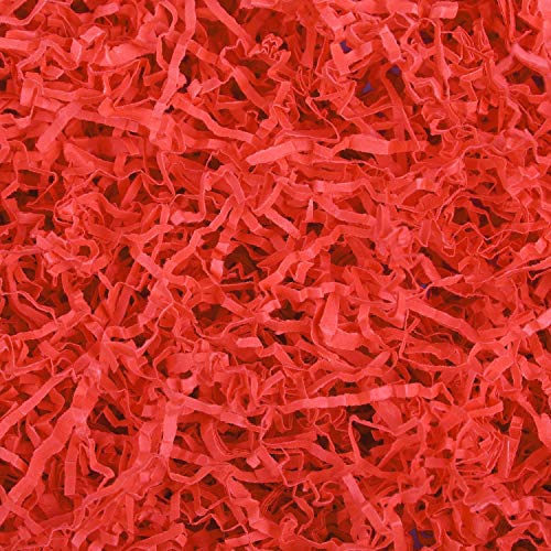 Creative Deco 200g Rojo Papel Triturado Kraft | Reemplazo de Lana de Madera | Relleno Material de Embalaje para Cesta, Caja, Paquete, Viene en Embalaje Azul