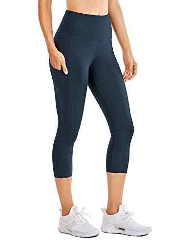 CRZ YOGA Mujer Cintura Alta Leggings Deportivas Fitness Running Pantalones Capri con Bolsillos -48cm True Navy -R432 38