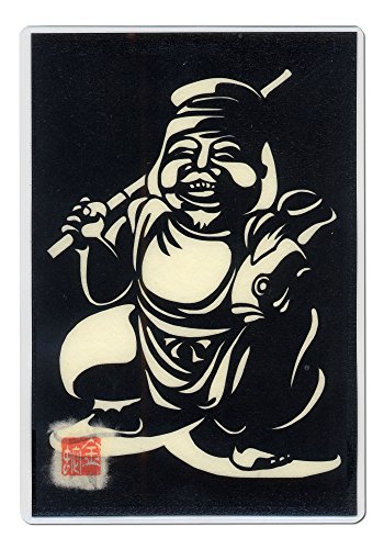 Cuadro de recorte de arte japonés KIRIE "Siete Dios de la Suerte · Ebisu" Siete Deidades (Dioses) de la Buena Fortuna Hecho por Washi (papel japonés) Color Básico, 4" x 6"