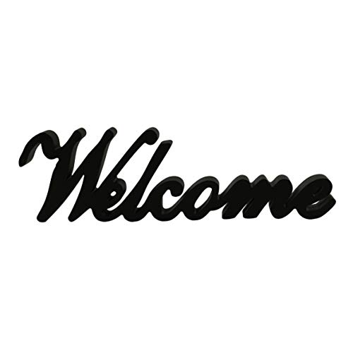 CVHOMEDECO. Signo de palabras de madera negro mate de pie libre "Welcome" Escritorio / mesa / estante / pared del hogar / decoración de oficina Arte, 36,8 x 10,4 x 2,5 cm