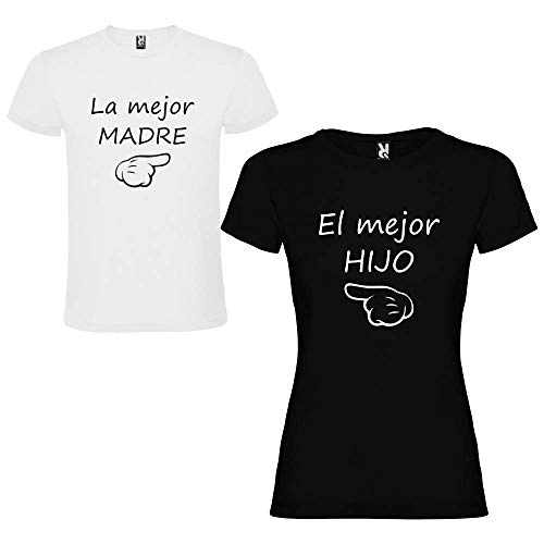 Dalim Pack de 2 Camisetas para niño y Mujer La Mejor Madre y El Mejor Hijo (Niño 5/6 años + Mujer XXL)