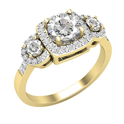 Dazzlingrock Collection Anillo de compromiso de estilo halo de 3 piedras preciosas y diamantes blancos naturales, disponible en varias piedras preciosas en oro de 10 K/14 K/18 K y plata de ley 925 Dazzlingrock Collection Anillo de compromiso de estilo halo de 3 piedras preciosas y diamantes blancos naturales, disponible en varias piedras preciosas en oro de 10 K/14 K/18 K y plata de ley 925