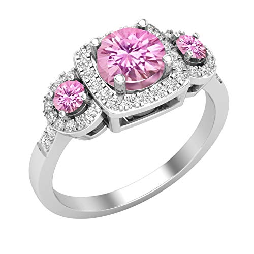 Dazzlingrock Collection Anillo de compromiso de estilo halo de 3 piedras preciosas y diamantes blancos naturales, disponible en varias piedras preciosas en oro de 10 K/14 K/18 K y plata de ley 925 Dazzlingrock Collection Anillo de compromiso de estilo halo de 3 piedras preciosas y diamantes blancos naturales, disponible en varias piedras preciosas en oro de 10 K/14 K/18 K y plata de ley 925