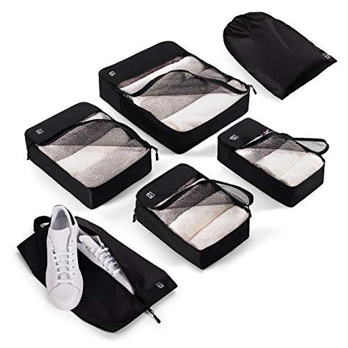 De Blumtal - Set de 4 + 2 Bolsas Para Viaje Negras | Organizador De Maletas | Equipaje Ordenado, Encuentra Todo Fácil, Sin Arrugas | 4 Bolsas Cúbicas + Bolsa Para Zapatos + Bolsa Para Lavandería De Blumtal - Set de 4 + 2 Bolsas Para Viaje Negras | Organizador De Maletas | Equipaje Ordenado, Encuentra Todo Fácil, Sin Arrugas | 4 Bolsas Cúbicas + Bolsa Para Zapatos + Bolsa Para Lavandería