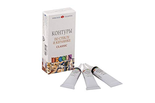 Decola Rotulador acrílico con base de agua, 3 x 18 ml, para porcelana y cristal, colores blanco, gris y negro, fabricado en Rusia por Neva Palette Decola Rotulador acrílico con base de agua, 3 x 18 ml, para porcelana y cristal, colores blanco, gris y negro, fabricado en Rusia por Neva Palette