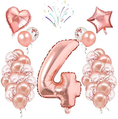 Decoración de globos de cumpleaños, número[4], 40 pulgadas, oro rosa, 24 globos de confeti de látex, fiesta de cumpleaños boda aniversario decoración conjunto