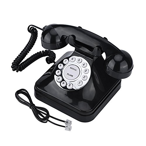 Delaman Teléfono Fijo WX-3011 Vintage Negro Multifunción Teléfono Residencial de Plástico Cable Retro Teléfono Fijo
