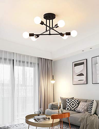 Dellemade Lámpara de techo vintage con 6 luces para comedor, dormitorio, oficina, estudio o cocina (color negro)
