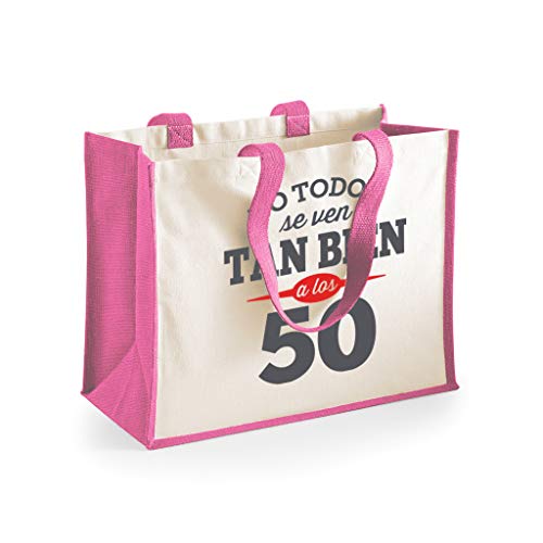 Design, Invent, Print! Bolsa de Lona de algodón de 50 cumpleaños - para Mujer - como Regalo, Recuerdo o para Hacer la Compra - Rosa - 33 x 42 x 19 cm (Rosa)
