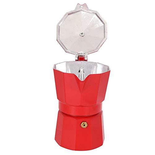 Dilwe Olla de Aluminio para café exprés de 150 ml, 3 Tazas, cafetera de Aluminio de 150 ml para el hogar/Oficina/cafetería, Estilo Italiano clásico, Taza Espress, Olla Moka(Red)