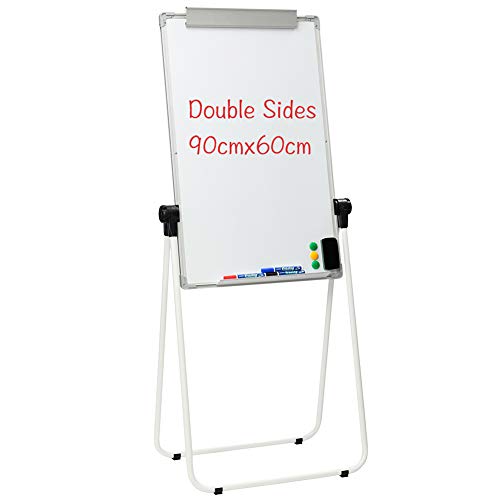 DOEWORKS Pizarra Blanca Soporte magnético de pizarra en forma de pizarra/caballete para rotafolio, doble lado del soporte Tablero blanco de caballete, 90cm x 60cm, Marco Gris DOEWORKS Pizarra Blanca Soporte magnético de pizarra en forma de pizarra/caballete para rotafolio, doble lado del soporte Tablero blanco de caballete, 90cm x 60cm, Marco Gris