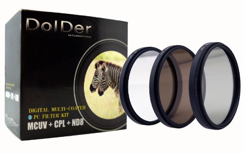 DolDer Ultra-Delgada de 58mm Cámara Filtro 58mm Kit de 3 Piezas de Filtro HD Multi-Cubierto, Incluyendo: Filtro UV + CPL + ND8 y Bolsa de Transporte de Filtros
