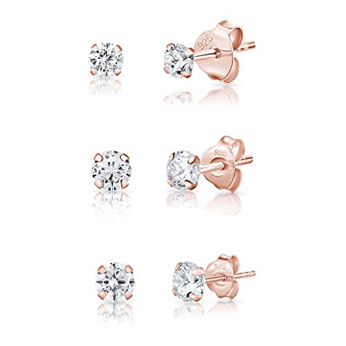 DTPsilver - 3 Pares de Semental Pendientes/Aretes de Plata de Ley 925 Plateado en Oro Rosa con Circonitas Cúbicas - TAMAÑO: Pequeños Redondos - Diámetro: 3, 4, 5 mm - Clara/blanca CZ DTPsilver - 3 Pares de Semental Pendientes/Aretes de Plata de Ley 925 Plateado en Oro Rosa con Circonitas Cúbicas - TAMAÑO: Pequeños Redondos - Diámetro: 3, 4, 5 mm - Clara/blanca CZ