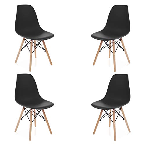 duehome - Nordik- Pack 4 sillas de Comedor, Salon, Cocina o Escritorio, Acabado en Madera de Haya, Medidas: 47 cm Ancho x 56 cm Fondo x 81 cm Altura (Negro)