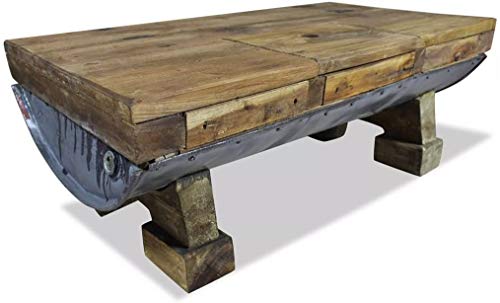 EBTOOLS Mesa de Centro Café, Mesa Auxiliar de Salón Mesa de Sofá Estilo Retro Hecho a Mano Madera Maciza Recuperada + Hierro Galvanizado, 90 x 50 x 35 cm