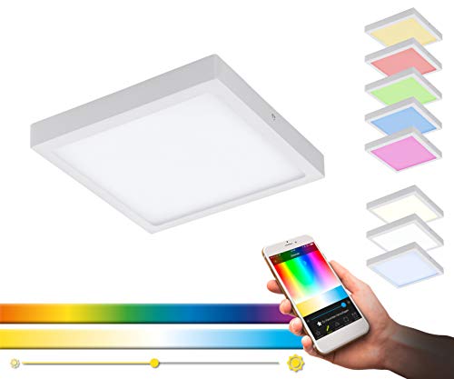 EGLO Lámpara LED de techo de Connect Fueva-C, Smart Home, material: metal fundido, plástico, color: blanco, L: 22,5 x 22,5 cm, regulable, tonos blancos y colores ajustables, lámpara de pared