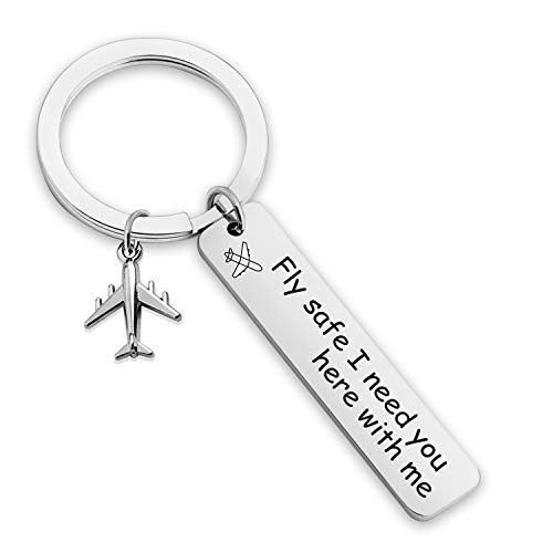 EIGSO Pilot Flight Attendant Gift Fly Safe I Need You Here with Me Keychain Traveler Jewelry Airplane Jet Traveler Gift(Fly Safe i Need You KR)