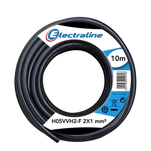 Electraline 10981, Cable para Extensiones H05VVH2-F, Sección 2x1 mm, 10 m, Negro
