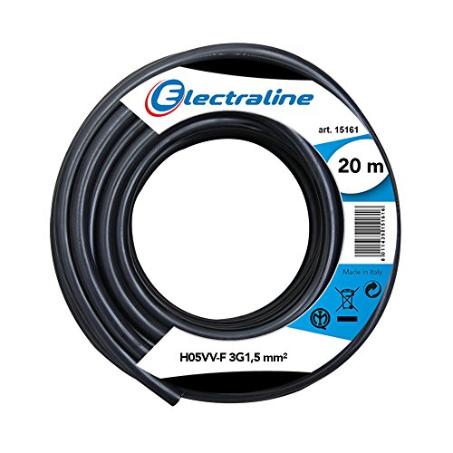 Electraline 11765, Cable para Extensiones H05VV-F, Sección 3G1.5 mm, 20 m, Negro