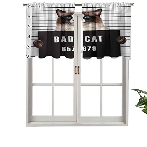 Elegante cortina con bolsillo para barra de cortina, diseño de gato malo en la cárcel, gatito bajo arresto, juego de 2, 54 x 24 pulgadas, decoración del hogar para habitación de niños y niñas