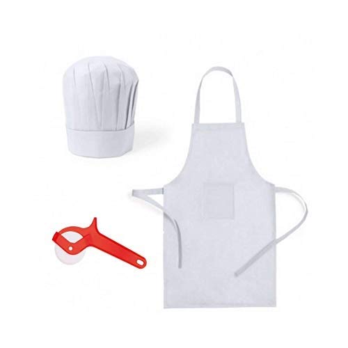 Emotiset Lote de 24 Delantales y 24 Gorros de Cocina Infantiles para niños Blancos.Kit de Cocinero Chef Infantil. Util en talleres Infantiles, cumpleaños, concursos, como Disfraz de Cocinero