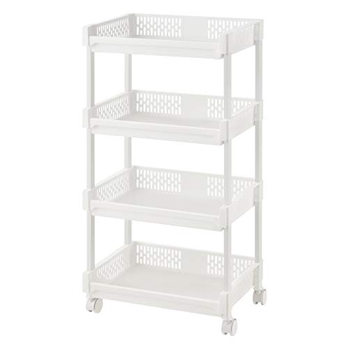 [en.casa] Estantería con Ruedas de 4 Niveles 89 x 45 x 31 cm Organizador para salón Cocina y baño Estante para Almacenar Carrito Blanco