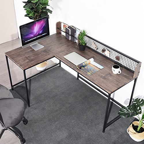Escritorio esquinero para ordenador, ideal para el hogar, oficina, escritorio en forma de L, tablero de densidad media, mesa estable de 165 x 110 x 75 – 95 cm nogal