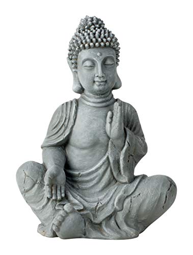 Escultura moderna decorativa de jardín de Buda de piedra artificial, gris, altura 40 cm, ancho 30 cm