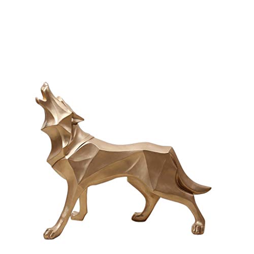 Estatua de lobo colectivo escultura animal oficina geométrica figura de escritorio (color: dorado)