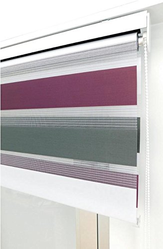 Estor Noche y día Enrollable a Medida Basic Tricolor Violeta - Gris - Blanco. Medida 58cm x 180cm para Ventanas abatibles y Puertas.