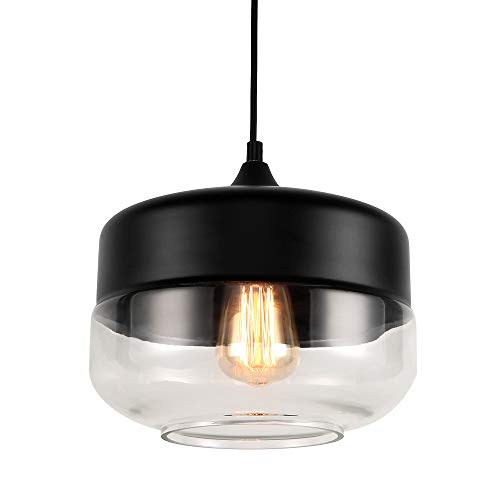 Europa Moderno loft lámpara colgante de vidrio transparente negro Accesorios E27 Luces LED Cocina Restaurante Bar Sala de estar Dormitorio(P70BC-A)